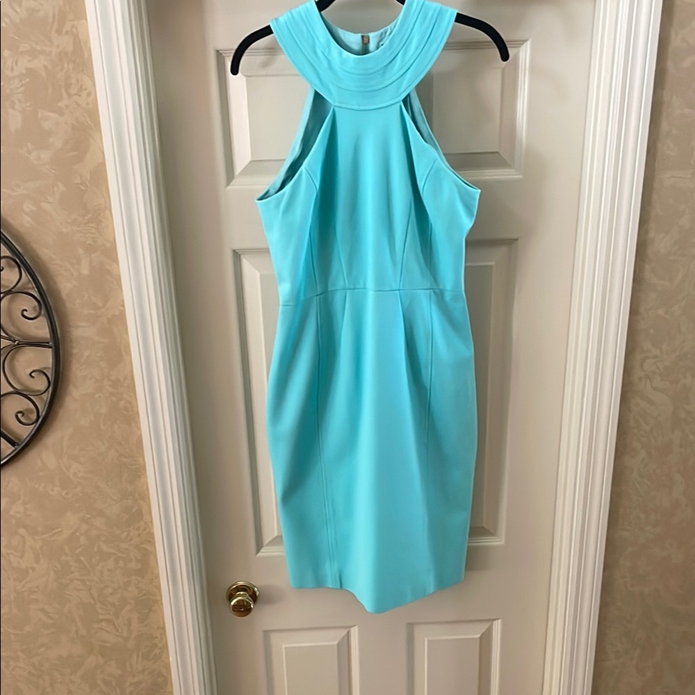 Cynthia Steffe Blue Halter Pleated Cocktail Dress